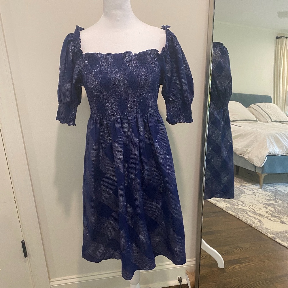 Hill House Athena Nap Dress - size M - Navy Glitter Check